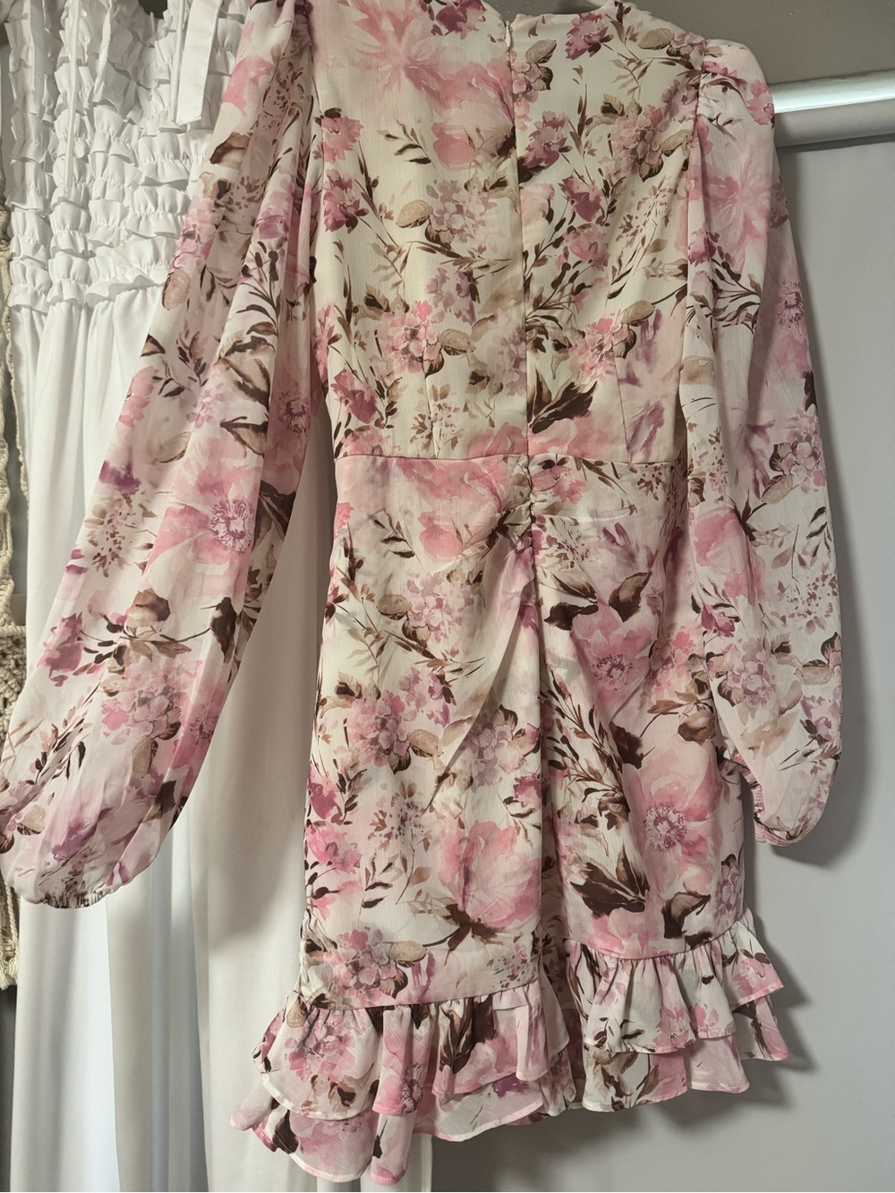 Express Pink Floral Long Sleeve Business Ruffled Wrap Dress - Picture 2 of 2